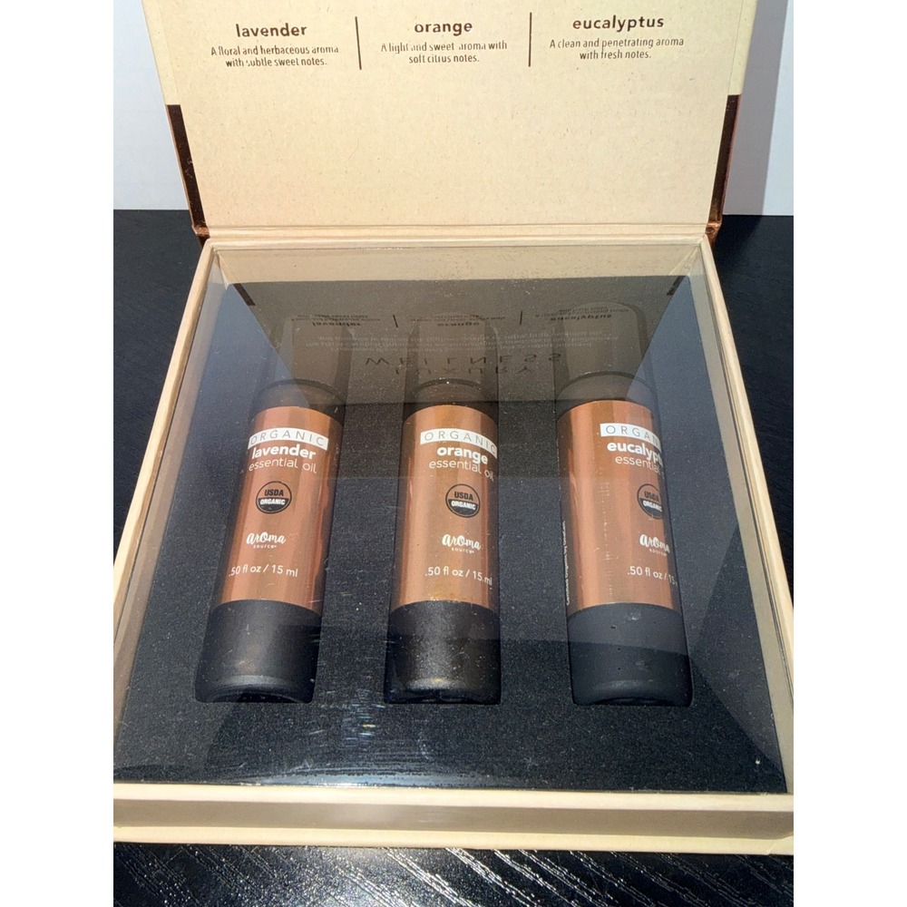 AromaSource Organic Essential Oils Set Lavender Orange Eucalyptus 3 Pack